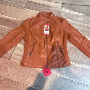 Kenneth Cole New York Women’s Faux Leather Moto Jacket Size M Brown